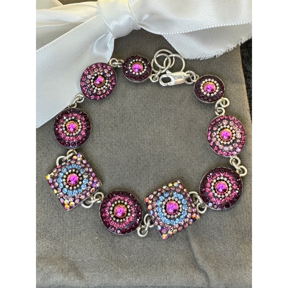 Mosaico Sterling Silver 925 Pink Purple Blue Crystal Mosaic Link Bracelet